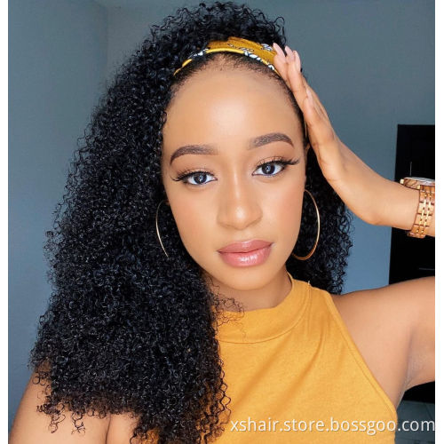 Wholesale Kinky Curly Virgin Cuticle Aligned Hair Vendors, Free Samples Human Hair Wigs None Lace Headband Wig